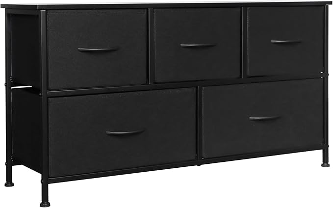 SHAWKEN Fabric Dresser with One-Piece Steel Frame,5 Drawer Dresser for Closet Organizer,Bedroom,Living Room,Hallway & Dorm Room(Black)