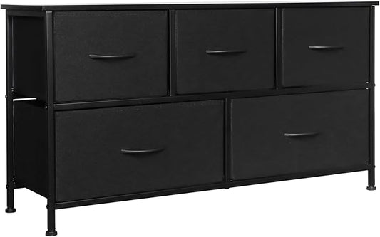 SHAWKEN Fabric Dresser with One-Piece Steel Frame,5 Drawer Dresser for Closet Organizer,Bedroom,Living Room,Hallway & Dorm Room(Black)
