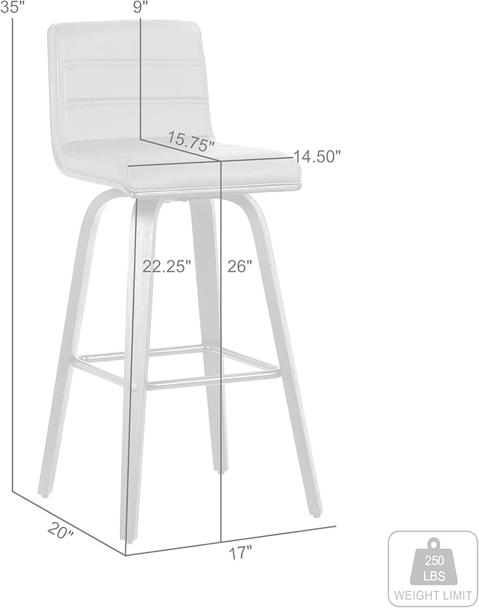 Vienna 26" Swivel Counter Stool in Walnut Wood Finish with Brown Faux Leather - Set of 2