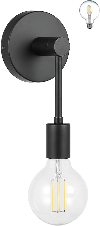 XiNBEi Lighting Wall Sconce Single 1 Light Sconces Wall Light with LED Bulb, Black Vanity Light for Bathroom Hallway Bedroom XB-W1234-1-MB-G30