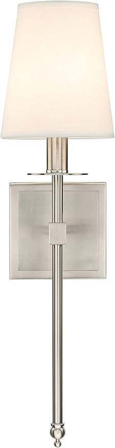 XiNBEi Lighting Bedroom Wall Lamps Set of 2, Modern Bedside Wall Sconce Light with Flared Fabric Shade 1 Light Wall Light Fixture Brushed Nickel Finish for Vanity Bathroom & Living Room