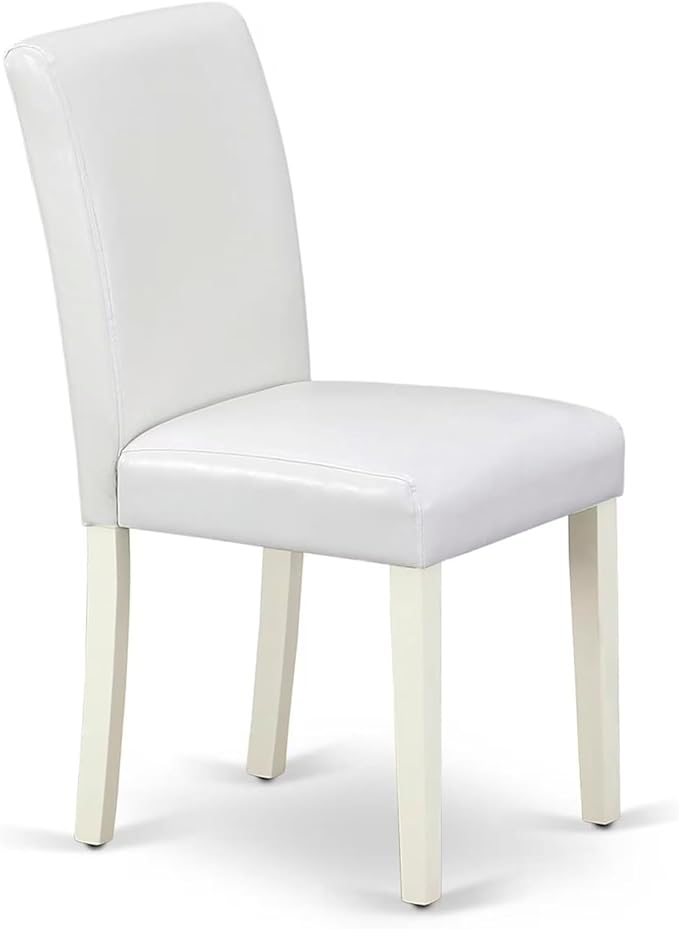 East West Furniture ANAB5-LWH-64 5 Piece Dining Room Table Set Includes a Round Kitchen Table with Pedestal and 4 White Faux Leather Upholstered Parson Chairs, 36x36 Inch, Linen White