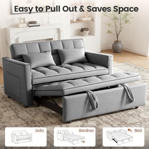 54" Convertible Sofa Bed with Adjustable Backrest, Dark Gray