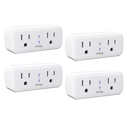 15A Dual Smart Plug 4 Pack, GHome Smart Plugs That Work with Alexa and Google Home, 2-in-1 Compact Smart Outlet Timer with APP Remote Control, 2.4GHz Wi-Fi Only, No Hub Required, FCC Listed