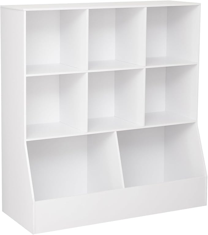 DINZI LVJ Toy Storage Organizer, Kids Bookshelf, Wood Toy Storage Cabinet, 3-Tier 8 Cubby Children Bookcase, 39.4" L Toddler Book Shelf for Playroom, Living Room, Nursery, Hallway, School, White