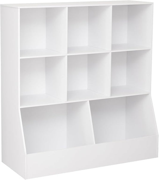 DINZI LVJ Toy Storage Organizer, Kids Bookshelf, Wood Toy Storage Cabinet, 3-Tier 8 Cubby Children Bookcase, 39.4" L Toddler Book Shelf for Playroom, Living Room, Nursery, Hallway, School, White