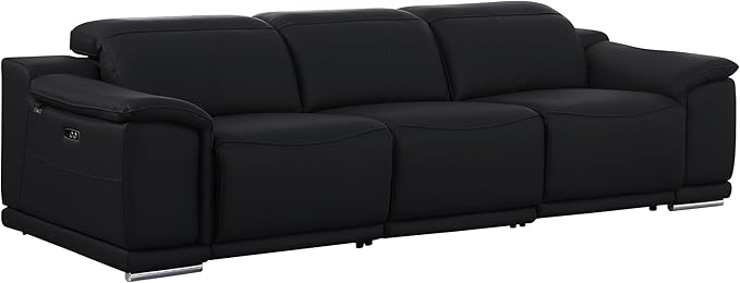 BlackJack Furniture Venice Top Grain Italian Leather Recliner 5 Seater 4 Power Reclining Seater 2 Piece Sofa Set with Adjustable Headrests Modern Seating Sofa and Loveseat for Living Room , Black