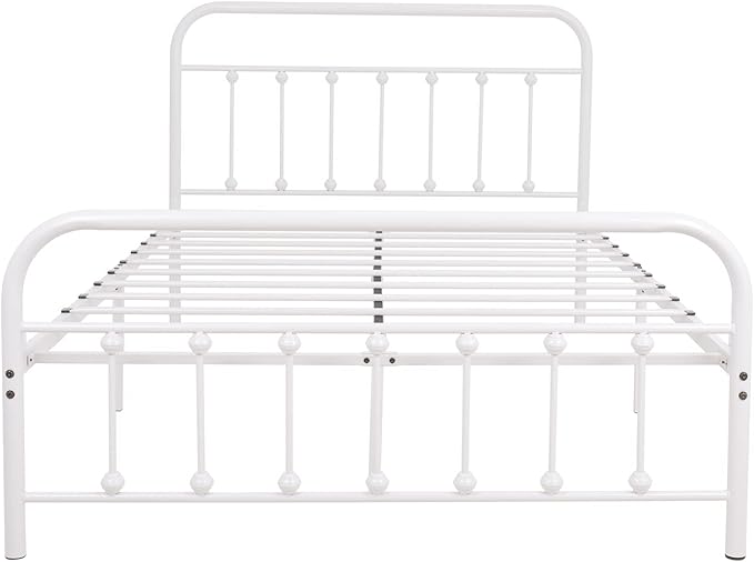 NEEBIRGELIA White Metal Bed Frame Full Size with Headboard and Footboard Single Platform Mattress Base,Metal Tube and Iron-Art Bed (Full, White)