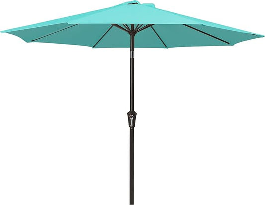 MEWAY 9ft Patio Umbrella Outdoor Table Umbrellas with Push Button Tilt and Crank, Market Umbrella 8 Sturdy Ribs for Deck, Garden, Pool and Backyard, Turquoise