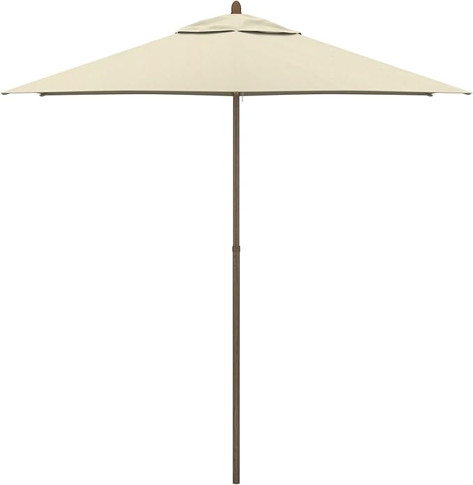 9' Rd Faux-Wood Market Patio Umbrella with Push Open Pin Stop, Antique Beige