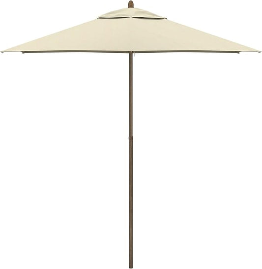 9' Rd Faux-Wood Market Patio Umbrella with Push Open Pin Stop, Antique Beige