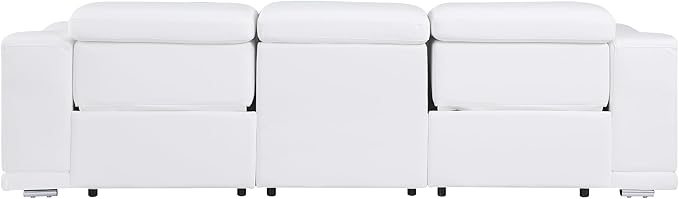 BlackJack Furniture Venice Top Grain Italian Leather Dual Power Recliner Sofa - 107" Theater Seating Modern Couch for Living Room Apartment Lounge Home with Adjustable Headrests & USB Port, White