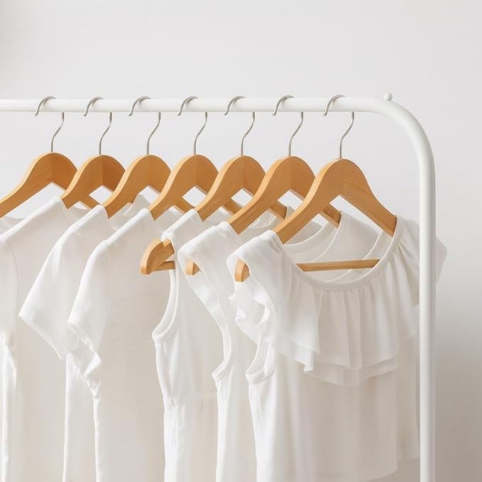 Natural Color Wooden Kids Hangers 10 Pack, Toddler & Baby Wooden Hangers, 11.8" Solid Maple Wood with 360° Swivel Hook, Pants Bar & Notches, Up to 7.7lb Capacity, Space-Saving Design for Ages 0–8