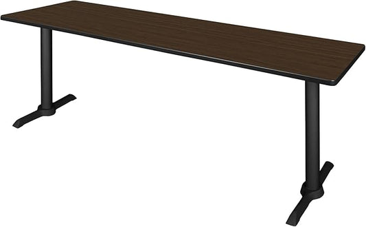Regency Cain 84 x 24 in. Training Seminar Table – Durable T-Base Training Desk with Laminate Top, Scratch & Stain Resistant Surface, Rounded Corners (Neo Walnut, Black Base)