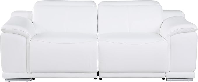 BlackJack Furniture Venice Top Grain Italian Leather Recliner 5 Seater 4 Power Reclining Seater 2 Piece Sofa Set with Adjustable Headrests Modern Seating Sofa and Loveseat for Living Room , White