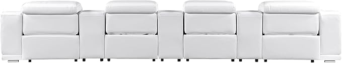 BlackJack Furniture Venice Top Grain Italian Leather Power Recline 7 Piece 4 Seater Sofa - 175" Theater Seating Modern Couch for Living Room Apartment with Adjustable Headrests & USB Port, White