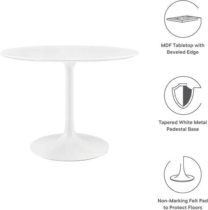 Modway Lippa Round 40" Mid-Century Modern Dining Table in White