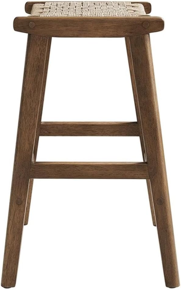 Modway Saoirse Woven Rope Wood Counter Stool - Set of 2 in Walnut Natural