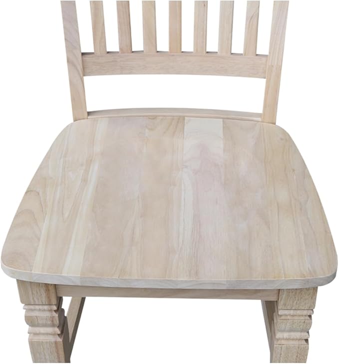 IC International Concepts, Set of Two Tall Java Dining Chairs, Unfinished, Solid Wood, Real Parawood, 19.7" W x 23" D x 39.4" H, , 225 lbs wt. Capacity, DIY, Paint or Stain Your Way, Unfinished