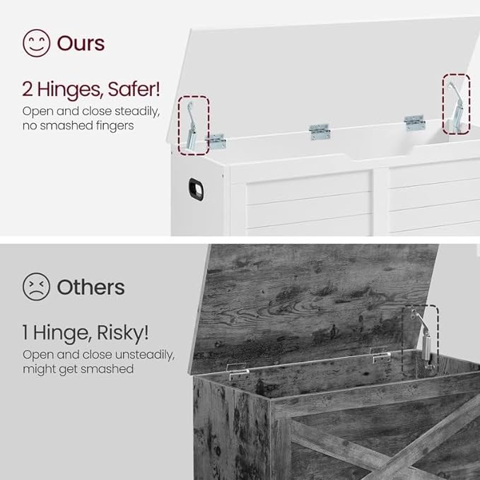 VASAGLE Storage Chest, Storage Bench with 2 Safety Hinges, Farmhouse Style, 15.7 x 39.4 x 18.1 Inches, for Entryway, Bedroom, Living Room, Cloud White ULSB061T10