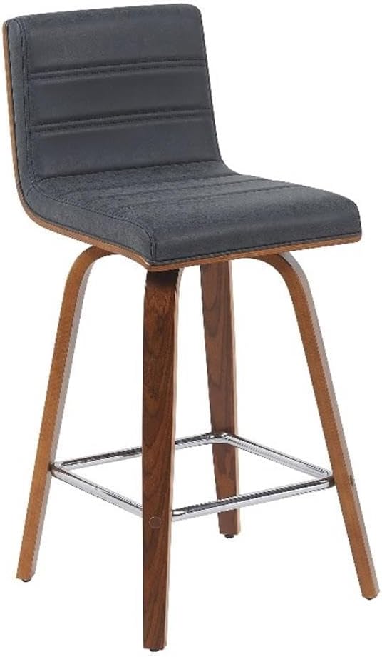Armen Living Vienna Modern Swivel 26" Counter Height Barstool with Vintage Black Faux Leather and Walnut Wood Finish