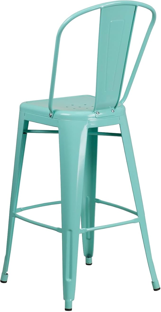 Flash Furniture Commercial Grade 30" High Mint Green Metal Indoor-Outdoor Barstool with Back