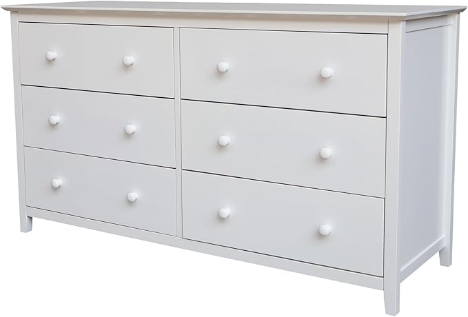 International Concepts Solid Wood Bedroom Dresser with 6 Drawers in White