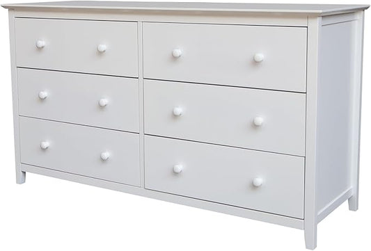 International Concepts Solid Wood Bedroom Dresser with 6 Drawers in White