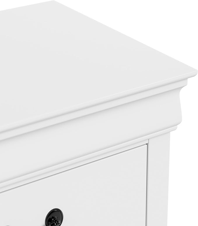 Furniture of America Arabella Traditional Solid Wood Nightstand with Drawers and Antique Nickle Handles, Small Bedside Table, No Assembly Wooden Night Stand for Bedroom, Guest Room, Dorm, White