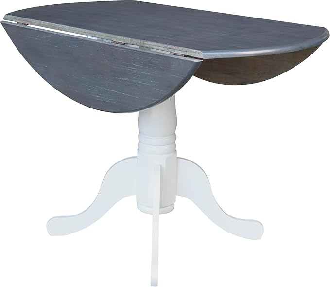 IC INTERNATIONAL CONCEPTS 42" Drop Leaf Wood Table with 2 Emily Side Chairs in White/Heather Gray