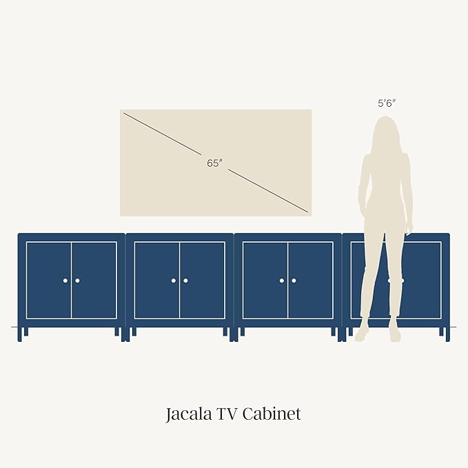 Nathan James Jacala Mid Century Modern Media Console Cabinet or TV Stand, Entryway Storage Cabinet with Doors or Credenza with Wood Frame, Raw Oak, Set of 4