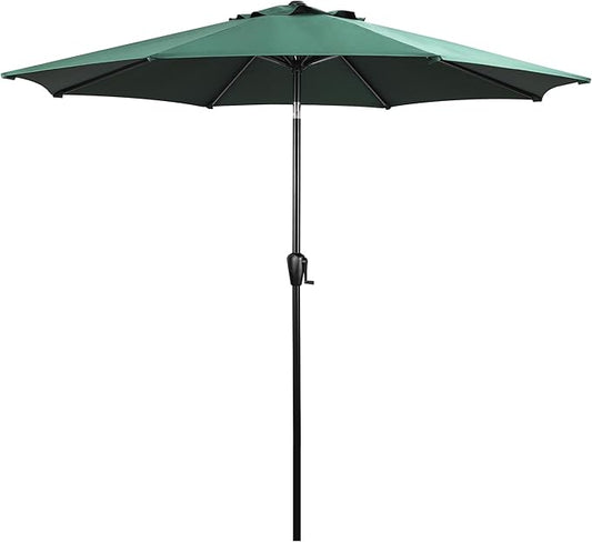Sun-Ray 9' Round Patio Umbrella with Push-Button Tilt and Hand Crank Lift System, Market Umbrella for Porch, Deck, and Patio