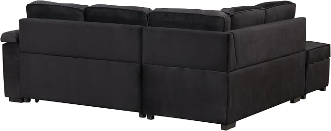 ERYE 84-Inch Left Facing Corner Sleeper Sectional Sofa with Pull Out Sleeper Couch Bed and Storage Ottoman,L-Shaped Corner Convertible Sofa Bed W/Cupholder & Padded Armrests | USB Charging Ports, 3-pin Plug Socket