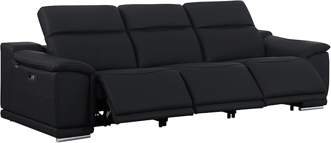 BlackJack Furniture Venice Top Grain Italian Leather Power Recline 6 Piece 5 Seater Sofa - 107" Theater Seating Modern Couch for Living Room Apartment with Adjustable Headrests & USB Port, Black