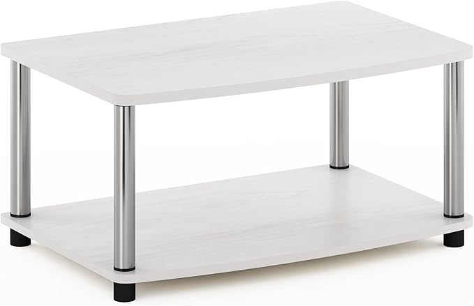 Furinno Turn-N-Tube Printer Stand with Storage, 2-Tier Printer Table, Under Desk Printer Stand, for CPU, Office Supplies, Home Office, White Oak