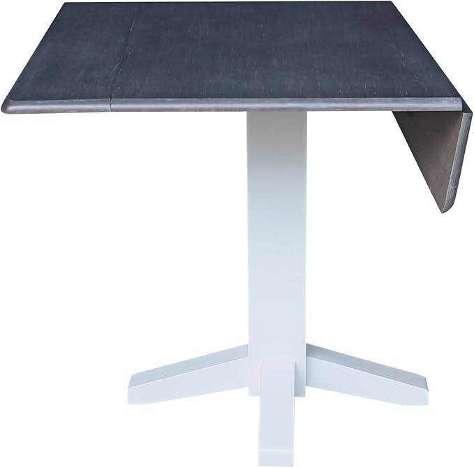 Solid Wood 36" Square Dual Drop Leaf Dining Table, White/Heather Gray