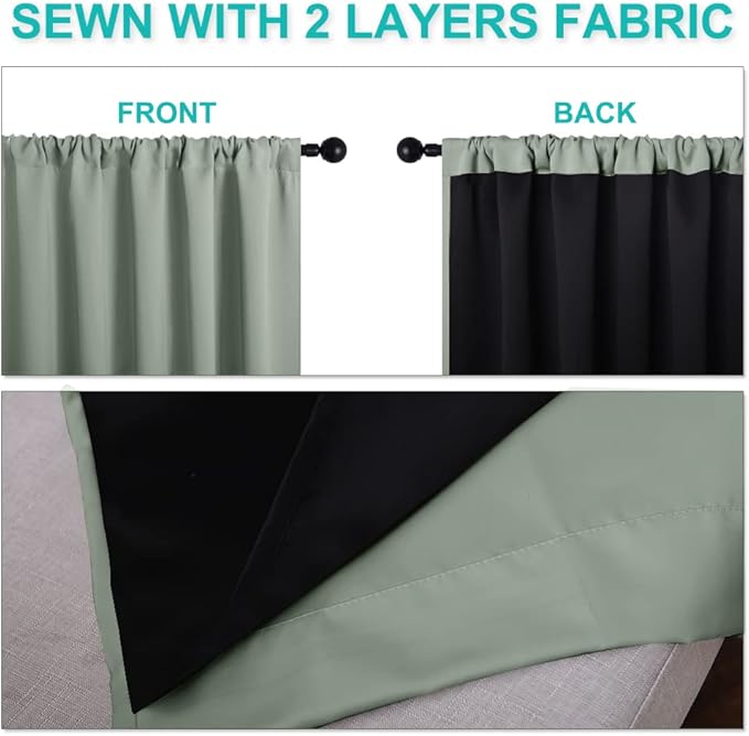 NICETOWN 100% Blackout Curtains 84 inches Long, Thermal Insulated & Noise Blocking Out Drapes for Baby Room Window, Guest Room Lined Window Dressing(Greyish Green, 52 inches Wide, 2 Panels)