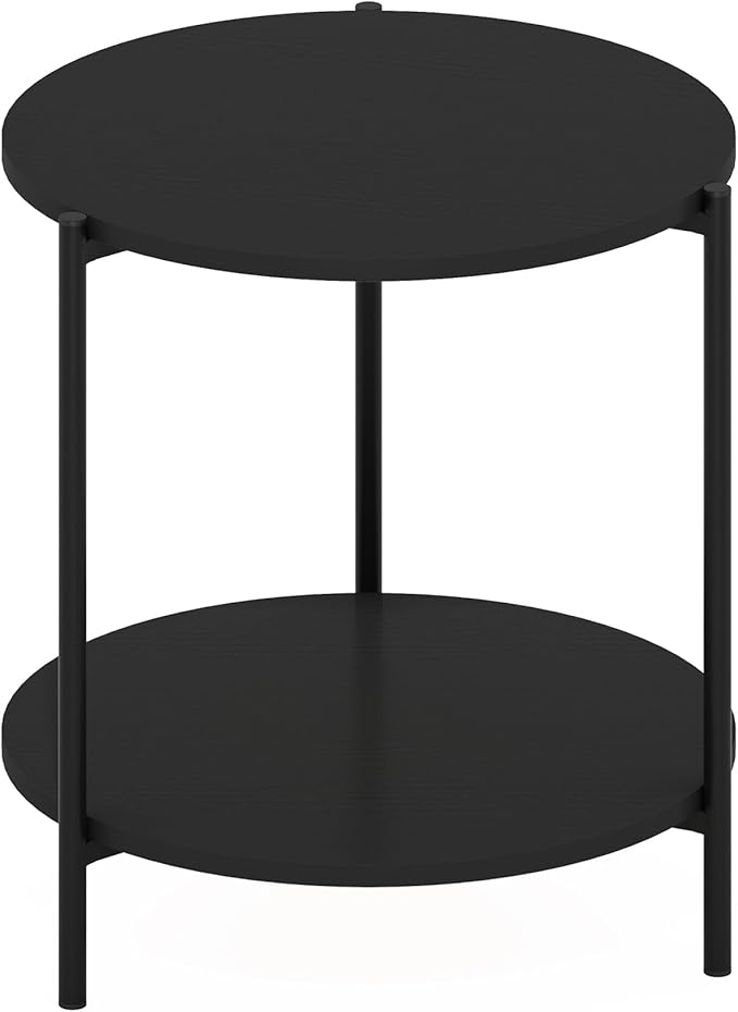 Furinno Besi 2-Tier Modern Round Side End Table with Sturdy Metal Legs, 15.55 (W) x 10.58 (H) x 5.46 (D) inches, Americano