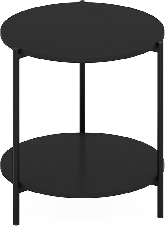 Furinno Besi 2-Tier Modern Round Side End Table with Sturdy Metal Legs, 15.55 (W) x 10.58 (H) x 5.46 (D) inches, Americano