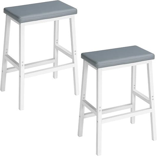 HOOBRO Bar Stools, Set of 2 Bar Chairs, Counter Height Bar Stools, 24 Inch Barstools for Kitchen Counter, PU Upholstered Kitchen Stools, for Kitchen, Bar, Dining Room, White and Gray WG01MD01