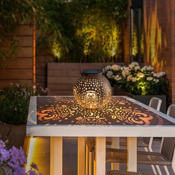 Solar Lanterns Outdoor Waterproof Garden Decorative Lights Owl Hanging Solar Lanterns for Patio, Table, Pathway, Balcony, Lawn, Yard Decor 2 Pack