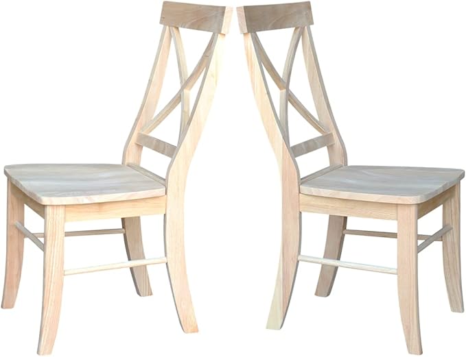 International Concepts X-Back Dining Chairs, Solid Parawood, Unfinished (Set of 2)