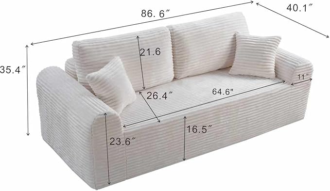 Modern 3 Seater Cloud Loveseat Sofa Couch in a Box - 86.6'' High-Density Foam Boneless Love Seat Sofa with Deep Seating and Wider Rolled Armrest for Living Room | Breathable material, Anti-slip