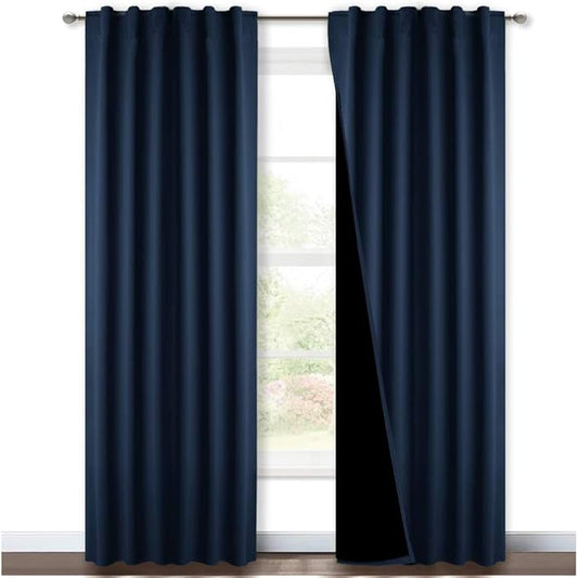 NICETOWN Total Blackout Cold Reducing Curtain Set, Thermal Insulated & Energy Efficiency Window Drapes for Guest Room, Full Shading Panels for Shift Worker and Light Sleepers, Navy, 52W x 84L, 2 PCs