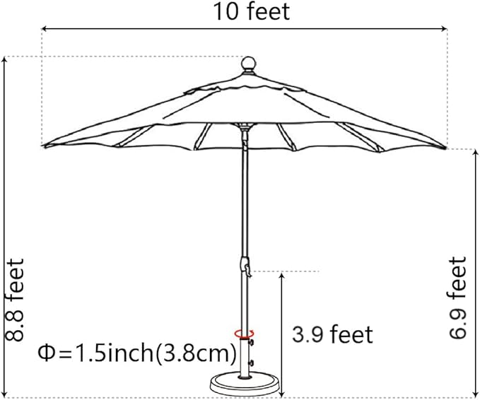 EliteShade USA 10-Year-Non-Fading 10Ft Market Patio Umbrella, UPF 50+ UV Protection Performance Sun Umbrella, Heavy Duty Commercial Grade Outdoor Table Umbrella with Crank & Tilt, Windproof Vented Top for Garden, Pool, Deck and Outdoor Playsets, Logo Red
