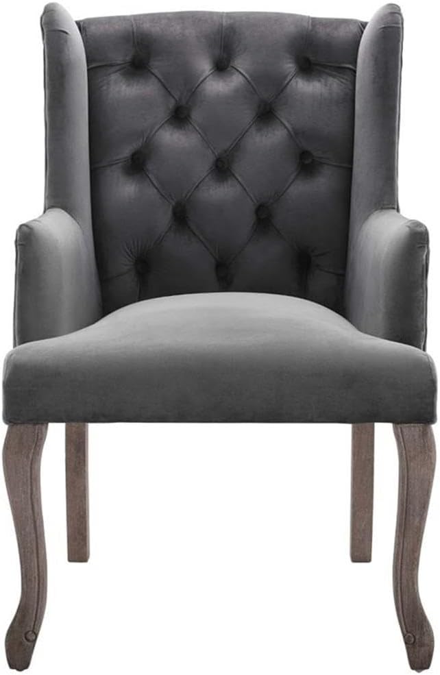 Modway Realm French Vintage Tufted Performance Velvet Kitchen and Dining Room Arm Chair in Gray