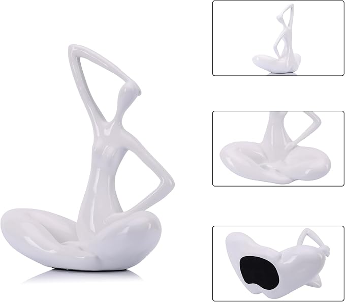 LCCCK White Sculpture Woman Statue Abstract Art Female Statues, Modern Funky Home Decor Yoga - White Decor Accents, for Bookshelf Decorative Objects Shelves Office Shelf Desktop Figurines Decoration