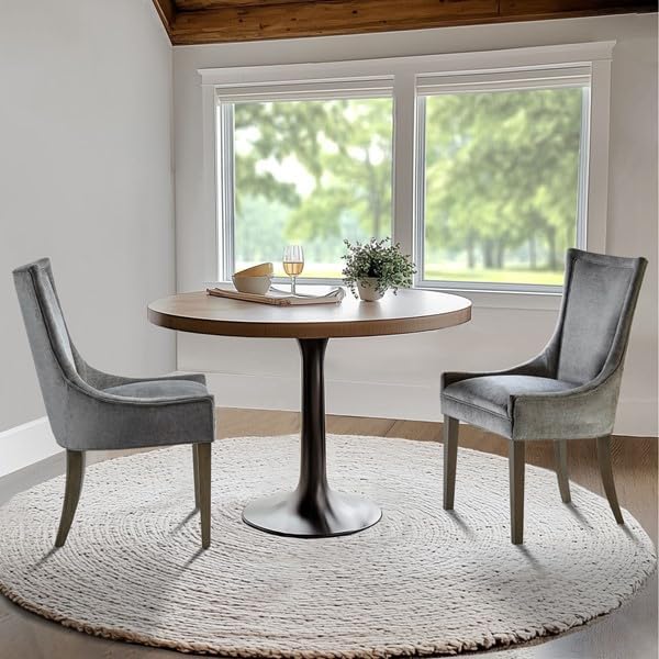 MADISON PARK SIGNATURE Ultra Dining Chairs Set of 2, Swoop Arm, Curved Back Chenille Upholstery Design, Solid Wood Legs, High Desnity Foam Seat Kitchen Furniture, Dark Grey, 23.25"W x 24.75"D x 39"H