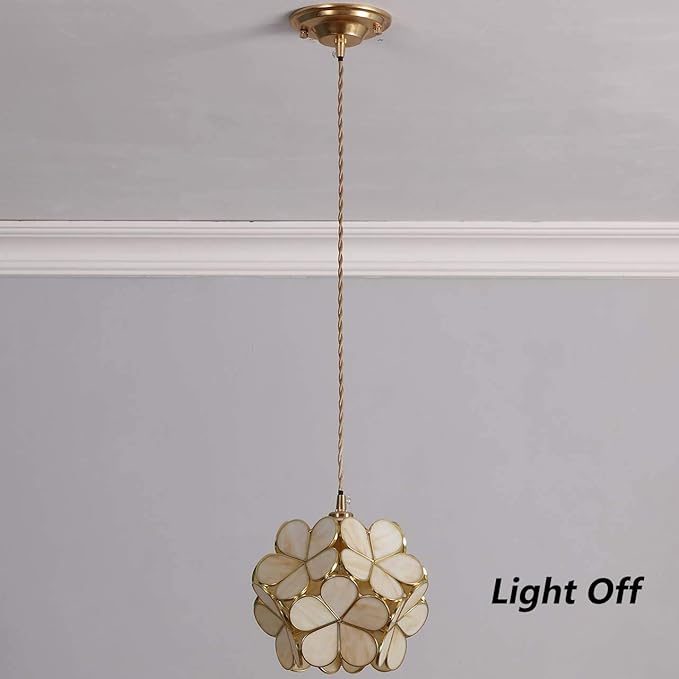 Bieye L10748 Petals Tiffany Style Stained Glass Ceiling Pendant Light with 8-inch Wide Lampshade (Cream White, 8" Cherry Blossom)