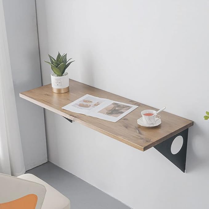 Industrial Rustic Wall Mounted Table, Dining Table Desk, Soild Pine Wood Wall Mounted Bar Tables (Teak Color, 40" X 18")